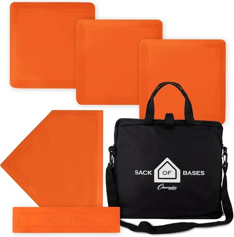 Champion Sports Throwdown Base Set: 4 Baseball & Softball Rubber Throw Down Bases - Training & Practice Equipment, Orange , 1" x 17" x 17" in Saudi Arabia