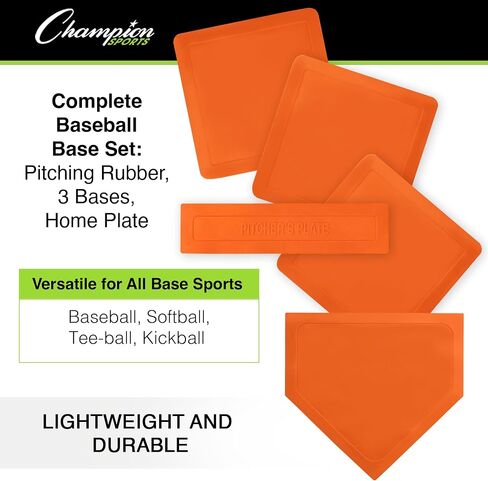 Champion Sports Throwdown Base Set: 4 Baseball & Softball Rubber Throw Down Bases - Training & Practice Equipment, Orange , 1" x 17" x 17" in Saudi Arabia