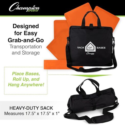Champion Sports Throwdown Base Set: 4 Baseball & Softball Rubber Throw Down Bases - Training & Practice Equipment, Orange , 1" x 17" x 17" in Saudi Arabia