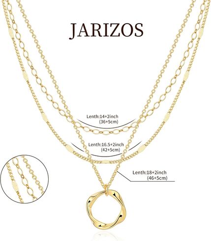 Dainty Gold Layered Necklaces for Women,14k Gold Plated Necklace Stack Disc Circle Heart Pendant Cuban Herringbone Paperclip Twisted Rope Chain Necklaces,Gold Jewelry Gift for Women in Saudi Arabia