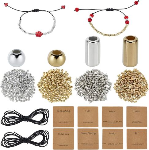 SUNNYCLUE 1 Box 400Pcs DIY Morse Code Bracelet Kit Morris Code Bracelets in Bulk Silver Black Gold Plastic Barrel Round Spacer Beads Display Card Bracelet for Jewelry Making Bracelets Crafts Supplies in Saudi Arabia
