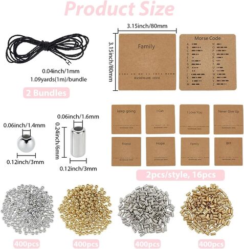 SUNNYCLUE 1 Box 400Pcs DIY Morse Code Bracelet Kit Morris Code Bracelets in Bulk Silver Black Gold Plastic Barrel Round Spacer Beads Display Card Bracelet for Jewelry Making Bracelets Crafts Supplies in Saudi Arabia