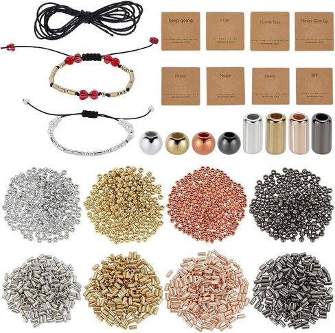 Sunnyclue 1 Box 400pcs DIY Morse Code Bracelet Kit Morris Code Bracelets in Bulk Silver Gold Plastic Plastic Barrel Round Beads Sway in Kuwait