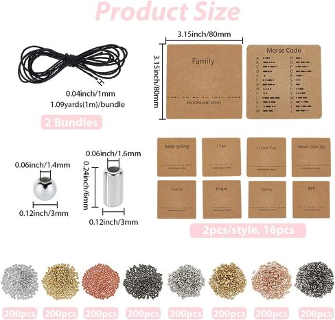 Sunnyclue 1 Box 400pcs DIY Morse Code Bracelet Kit Morris Code Bracelets in Bulk Silver Gold Plastic Plastic Barrel Round Beads Sway in Kuwait