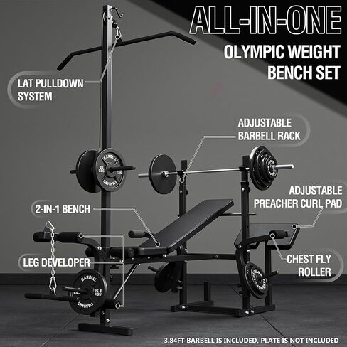 Mikolo 8 في مقعد الوزن الأولمبي واحد مع امتداد الساق وحليقة الساق ، مجموعة مقاعد البدلاء متعددة الوظائف مع وسادة تجعيد الدعاة وذبابة الصدر ، معدات تدريب قوة الكامل للجسم in Kuwait