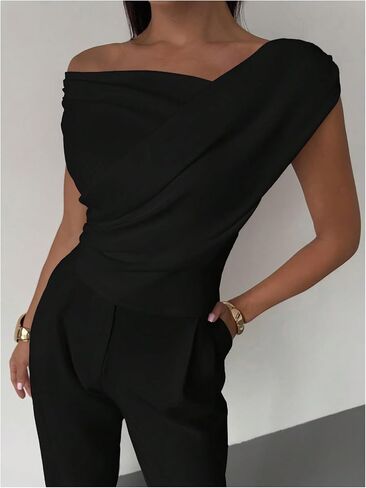 Women's Off The Shoulder Wrap Tank Top Sleeveless Tight Elegant Formal Party Going Out Tops in Saudi Arabia