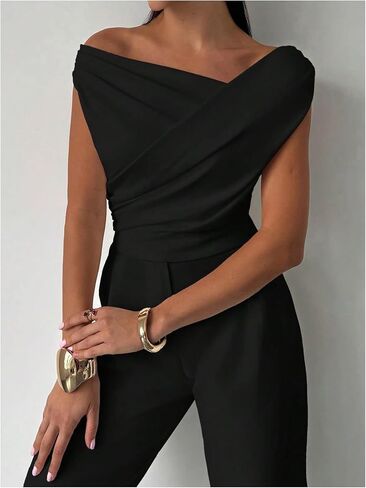 Women's Off The Shoulder Wrap Tank Top Sleeveless Tight Elegant Formal Party Going Out Tops in Saudi Arabia