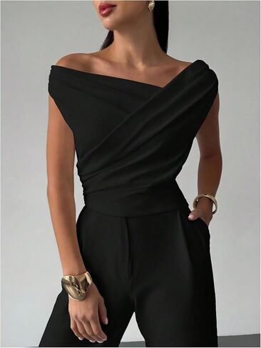 Women's Off The Shoulder Wrap Tank Top Sleeveless Tight Elegant Formal Party Going Out Tops in Saudi Arabia
