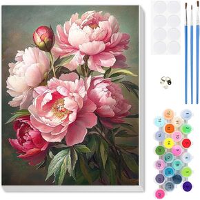 MEIYUDA Flower Paint by Numbers Kit for Adults, Peony Paint by Numbers for Beginners, DIY Vintage Acrylic Oil Painting by Number on Canvas Without Frame for Home Wall Decor and Presents 12x16in in Kuwait