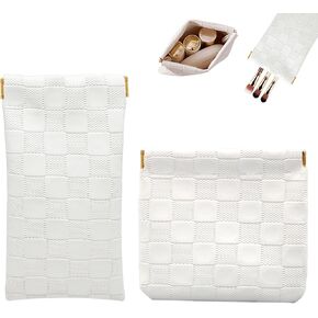 4PCS Small Makeup Bag for Purse, Mini Leather Pocket Cosmetic Bag for Women, Waterproof Portable Makeup Pouch No Zipper Coin Purse Lipstick Bag Accessories, Checkered Travel Storage Bag(White, Black) in Saudi Arabia