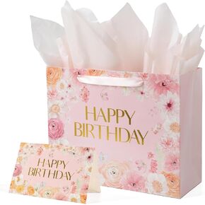 Daniube 16.5 "مجموعة هدايا عيد ميلاد سعيدة كبيرة الزهرة البرية مع مقابض ، بطاقة تحية ، أوراق الأنسجة لتصميم الأزهار النساء الفتيات (1pcs). in Kuwait