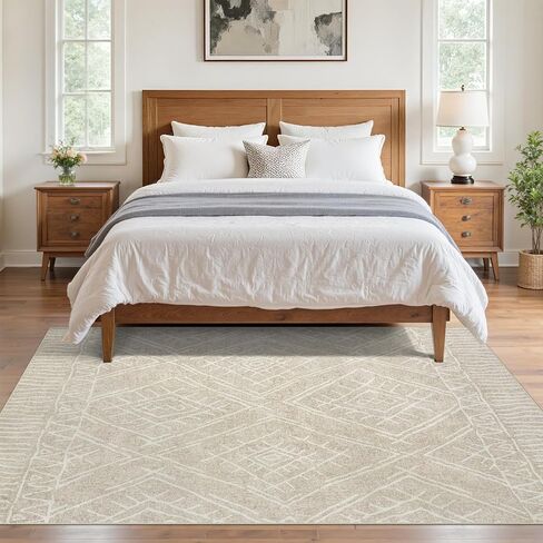 8x10 Area Rug for Living Room : Washable Rug Modern Geometric Soft Low Pile Non-Slip Stain-Resistant Carpet for Bedroom Dining Room Home Office - Beige in Saudi Arabia