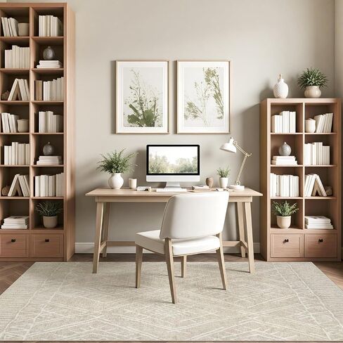 8x10 Area Rug for Living Room : Washable Rug Modern Geometric Soft Low Pile Non-Slip Stain-Resistant Carpet for Bedroom Dining Room Home Office - Beige in Saudi Arabia