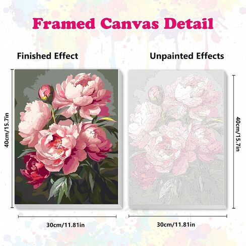 Meiyuda Flower Paint بواسطة أرقام أرقام للبالغين ، والطلاء الفاوانيا بأرقام للمبتدئين ، واللوحة الزيتية الأكريلية DIY عتيقة بالرقم على قماش بدون إطار لديكور الجدار المنزلي ويعرض 12x16in in Saudi Arabia