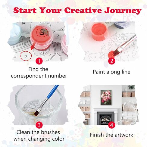 Meiyuda Flower Paint بواسطة أرقام أرقام للبالغين ، والطلاء الفاوانيا بأرقام للمبتدئين ، واللوحة الزيتية الأكريلية DIY عتيقة بالرقم على قماش بدون إطار لديكور الجدار المنزلي ويعرض 12x16in in Saudi Arabia