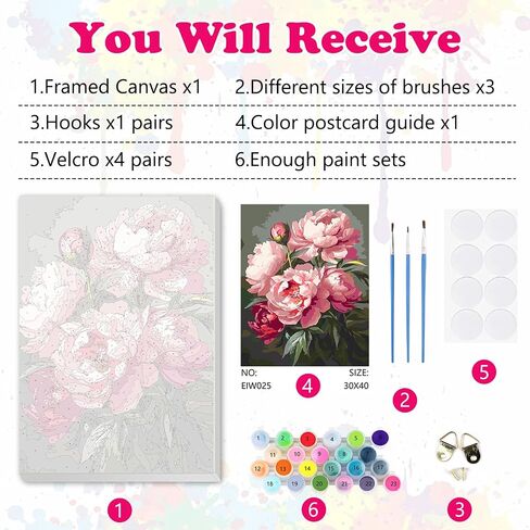 Meiyuda Flower Paint بواسطة أرقام أرقام للبالغين ، والطلاء الفاوانيا بأرقام للمبتدئين ، واللوحة الزيتية الأكريلية DIY عتيقة بالرقم على قماش بدون إطار لديكور الجدار المنزلي ويعرض 12x16in in Saudi Arabia