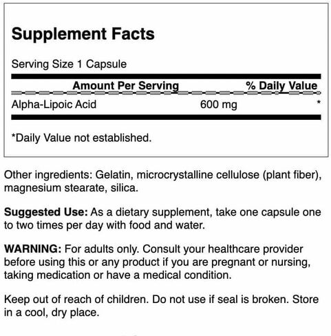Swanson Alpha Lipoic Acid - Natural Supplement Supporting Healthy Blood Pressure Levels Already Within a Normal Range - Promotes Carbohydrate Metabolism - (60 Capsules, 600mg Each) (2 Pack) in Saudi Arabia