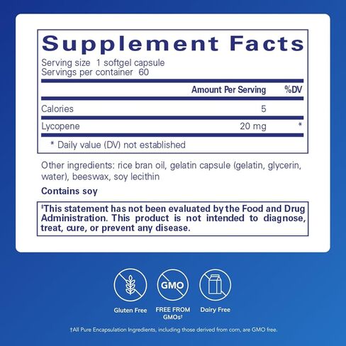 مغلفات نقية lycopene 20 ملغ | المكملات الغذائية للدعم الخلوي والبقعي | 120 كبسولات Softgel in Kuwait
