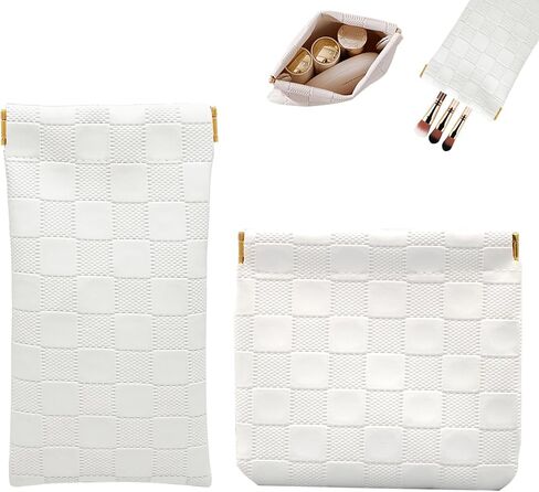 4PCS Small Makeup Bag for Purse, Mini Leather Pocket Cosmetic Bag for Women, Waterproof Portable Makeup Pouch No Zipper Coin Purse Lipstick Bag Accessories, Checkered Travel Storage Bag(White, Black) in Kuwait