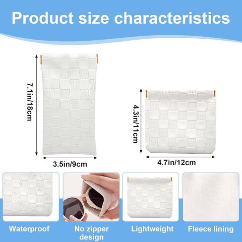 4PCS Small Makeup Bag for Purse, Mini Leather Pocket Cosmetic Bag for Women, Waterproof Portable Makeup Pouch No Zipper Coin Purse Lipstick Bag Accessories, Checkered Travel Storage Bag(White, Black) in Kuwait