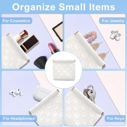 4PCS Small Makeup Bag for Purse, Mini Leather Pocket Cosmetic Bag for Women, Waterproof Portable Makeup Pouch No Zipper Coin Purse Lipstick Bag Accessories, Checkered Travel Storage Bag(White, Black) in Kuwait