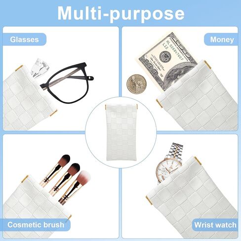 4PCS Small Makeup Bag for Purse, Mini Leather Pocket Cosmetic Bag for Women, Waterproof Portable Makeup Pouch No Zipper Coin Purse Lipstick Bag Accessories, Checkered Travel Storage Bag(White, Black) in Kuwait