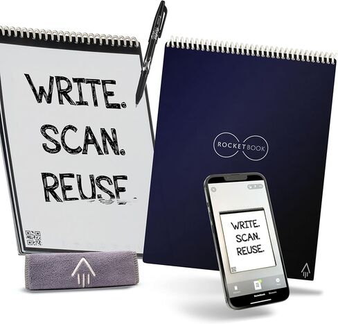 Rocketbook Flip Reusable Smart Notepad, Top Bound Notebook Executive Size 6x8.8, Black - Lined and Dotted Pages, App-Connected, Erasable, Ideal for Righties and Lefties in Kuwait