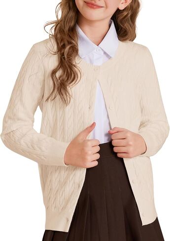 GRACE KARIN Girls Cardigan Button Front Cable Knitted School Uniform Sweater for 6-12 Years in Saudi Arabia