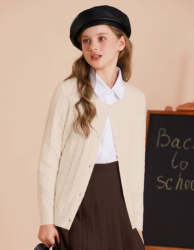 GRACE KARIN Girls Cardigan Button Front Cable Knitted School Uniform Sweater for 6-12 Years in Saudi Arabia