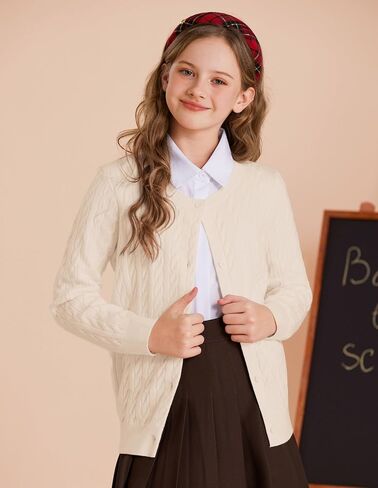 GRACE KARIN Girls Cardigan Button Front Cable Knitted School Uniform Sweater for 6-12 Years in Saudi Arabia