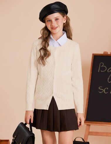 GRACE KARIN Girls Cardigan Button Front Cable Knitted School Uniform Sweater for 6-12 Years in Saudi Arabia
