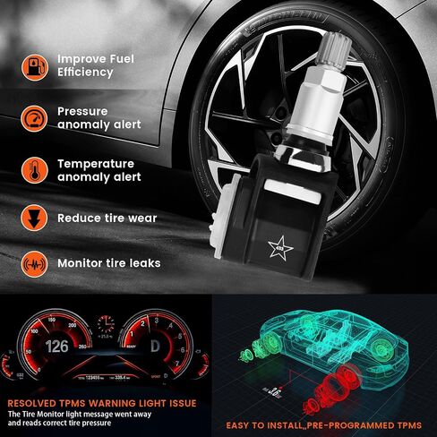 مجموعة من 4 مستشعر TPMS مستشعر مراقبة ضغط الإطارات 433 ميجاهرتز متوافق مع Volkswagen CC Tiguan Magotan Passat يستبدل # 3AA907275 in Kuwait