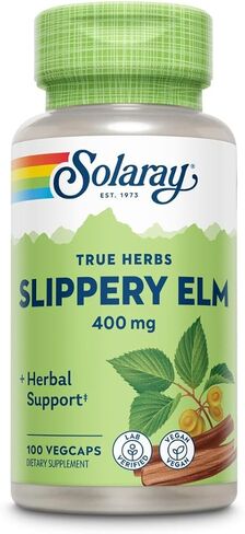 SOLARAY Slippery Elm Bark Capsules (Ulmus Rubra) 400 mg - Soothing Herbal Support with Mucilage - Vegan, Lab Verified, 60-Day Money Back Guarantee - 100 Servings, 100 VegCaps in Kuwait
