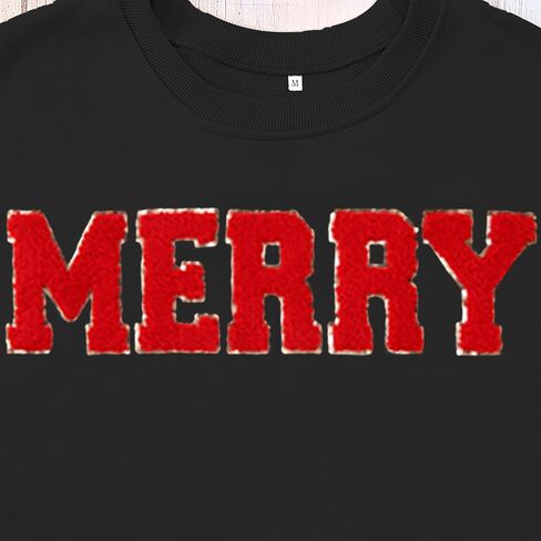 YALUCOR Women Christmas Sweatshirt Merry Christmas Pullover Tops Glitter Chenille Patch Merry Tshirt Xmas Gift Tops Tee in Saudi Arabia