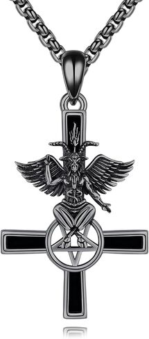 YAFEINI Baphomet Necklace 925 Sterling Silver Baphomet Pendant Inverted Cross Demon Necklace Satanic Gothic Punk Jewelry for Women Men in Saudi Arabia