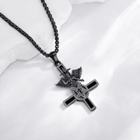 YAFEINI Baphomet Necklace 925 Sterling Silver Baphomet Pendant Inverted Cross Demon Necklace Satanic Gothic Punk Jewelry for Women Men in Saudi Arabia