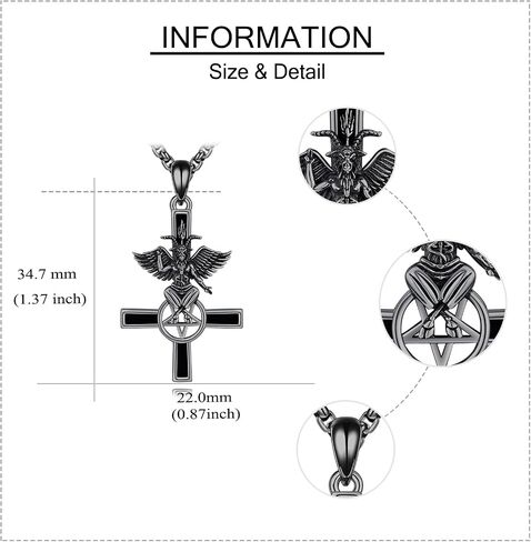 YAFEINI Baphomet Necklace 925 Sterling Silver Baphomet Pendant Inverted Cross Demon Necklace Satanic Gothic Punk Jewelry for Women Men in Saudi Arabia