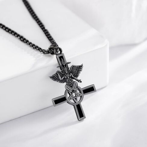 YAFEINI Baphomet Necklace 925 Sterling Silver Baphomet Pendant Inverted Cross Demon Necklace Satanic Gothic Punk Jewelry for Women Men in Saudi Arabia