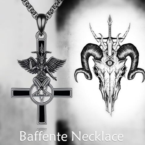 YAFEINI Baphomet Necklace 925 Sterling Silver Baphomet Pendant Inverted Cross Demon Necklace Satanic Gothic Punk Jewelry for Women Men in Saudi Arabia