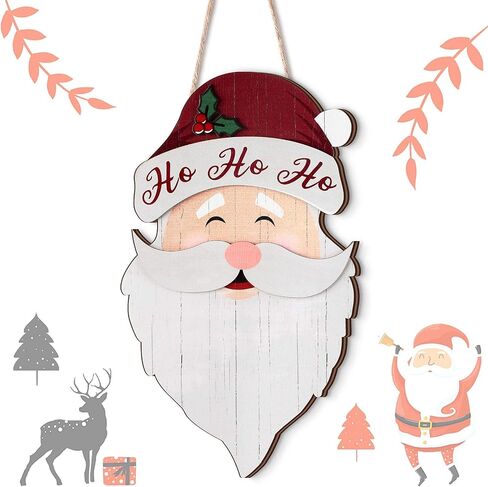Christmas Hanging Santa Claus Sign Santa Wooden Indoor/Outdoor Decor Hanging Wall Ornament for Christmas Holidays Wooden Wall Door Home Decoration in Saudi Arabia