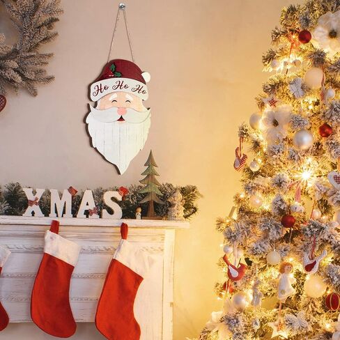 Christmas Hanging Santa Claus Sign Santa Wooden Indoor/Outdoor Decor Hanging Wall Ornament for Christmas Holidays Wooden Wall Door Home Decoration in Saudi Arabia