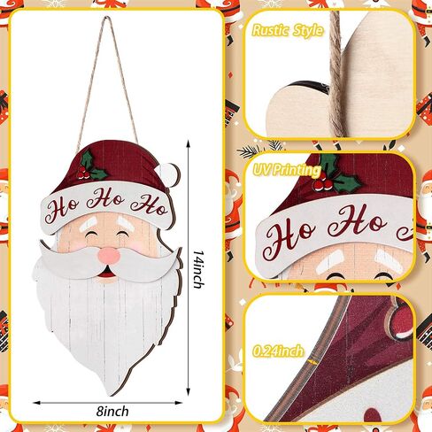 Christmas Hanging Santa Claus Sign Santa Wooden Indoor/Outdoor Decor Hanging Wall Ornament for Christmas Holidays Wooden Wall Door Home Decoration in Saudi Arabia
