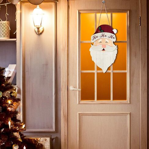 Christmas Hanging Santa Claus Sign Santa Wooden Indoor/Outdoor Decor Hanging Wall Ornament for Christmas Holidays Wooden Wall Door Home Decoration in Saudi Arabia