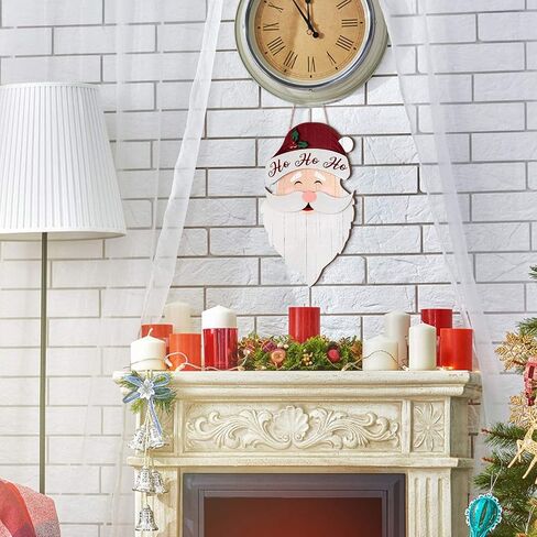 Christmas Hanging Santa Claus Sign Santa Wooden Indoor/Outdoor Decor Hanging Wall Ornament for Christmas Holidays Wooden Wall Door Home Decoration in Saudi Arabia