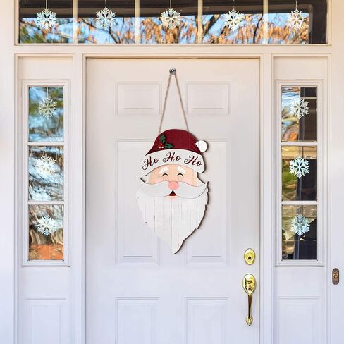 Christmas Hanging Santa Claus Sign Santa Wooden Indoor/Outdoor Decor Hanging Wall Ornament for Christmas Holidays Wooden Wall Door Home Decoration in Saudi Arabia