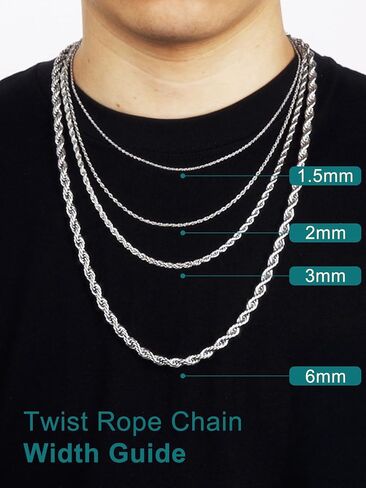 Supcare Mens Chains Necklace Stainless Steel Rope Chain Gifts,18-30 inches (with Gift Package) in Saudi Arabia