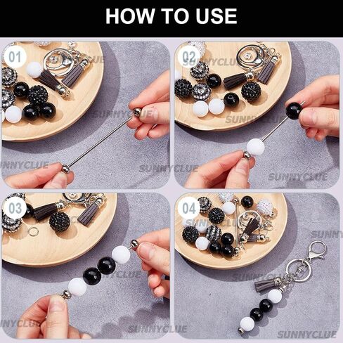SUNNYCLUE DIY 6 Sets Keychain Making Kits Keychain Bar Bulk Daisy Flower Bead Round Silicone Focal Beads Beaded Bars Beadable Key Chains for Women Adults Gift Holiday Party Favor Supplies in Saudi Arabia