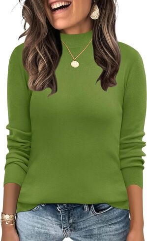 LOMON Mock Neck Tops for Women Long Sleeve Dressy Casual Lightweight Basic Knitted Pullover Sweater S-XL in Saudi Arabia