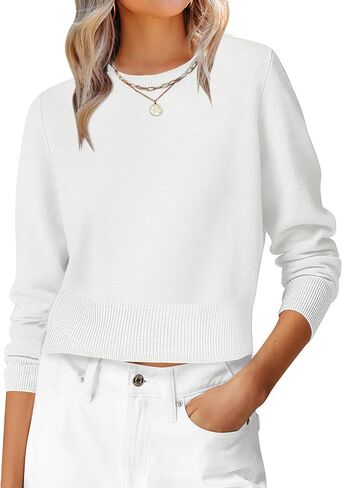 ANRABESS Women’s Long Sleeve Sweaters Cropped Crew Neck Business Casual Light Weight Sweater Tops Fall Fashion Clothes 2025 in Saudi Arabia