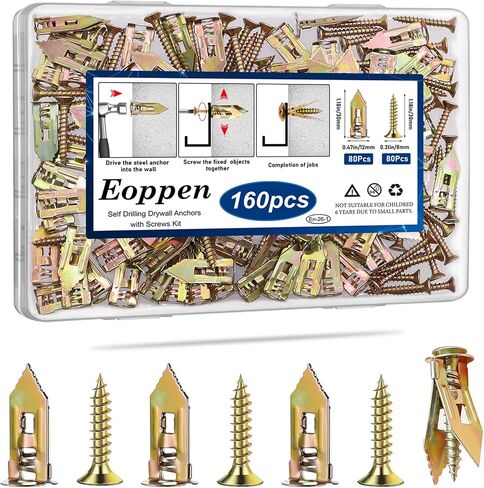 100pcs مرساة الحوائط الجافة ذات الحفر ذاتيا مع طقم مسامير ، ومرساة للاتخاوى ومسامير توسيع 3 أحجام ، ومراس دريوال من الصلب المطلي بالزنك لا يوجد حفر مطلوبة حتى 66 رطلاً in Saudi Arabia